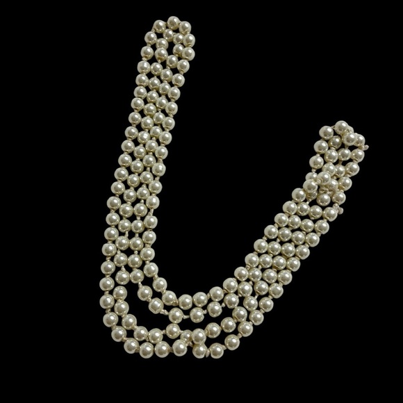 VTG 50'S HIGH LUSTER PEARL GLASS BEAD NECKLACE FLAPPER 60” AND STRETCH BRACELET - Picture 3 of 6